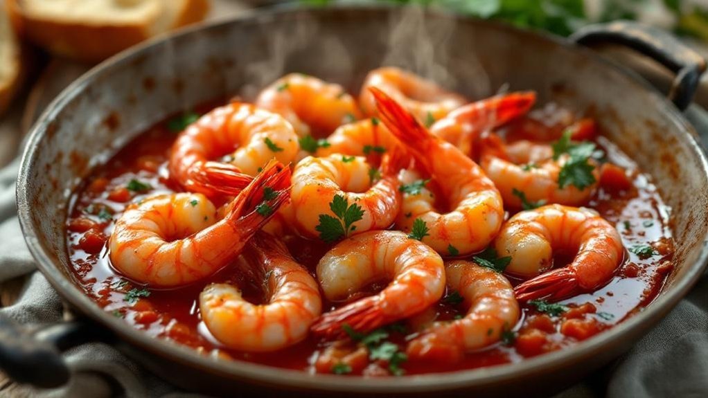 češnjakom aromatizirana riblja paprikaš od kozica kuhanih u vinu